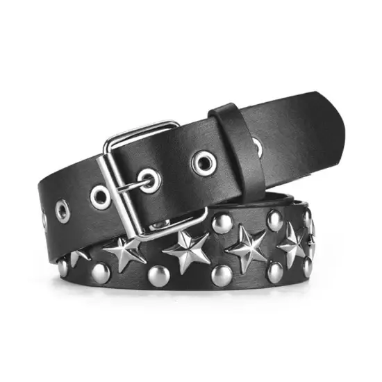 Dây nịt da grommet đôi thiết kế punk phong cách cho cả nam và nữ hình ảnh 1-description