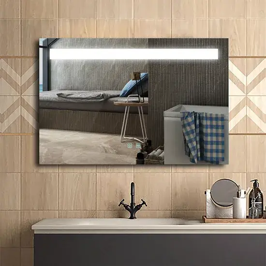 Gương trang điểm LED 40″ X24″ cho phòng tắm, cảm ứng chạm Bluetooth, không mờ, chiếu sáng đều hình ảnh 1-description