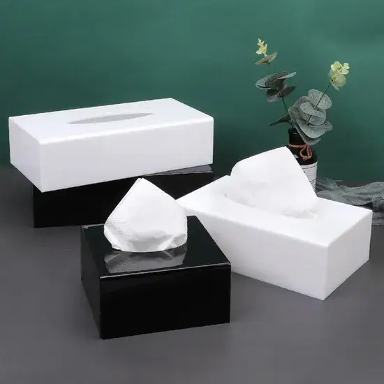 Hộp đựng khăn giấy màu đen xanh trong suốt, sản xuất thủ công tùy chỉnh từ Trung Quốc cho nhu cầu khách sạn và gia đình hình ảnh 1-description