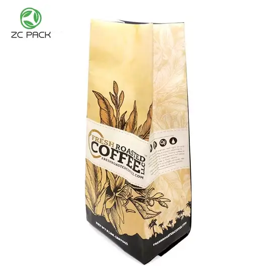 Túi đứng bốn góc nhôm chống thấm, van và rãnh xé, phù hợp đóng gói hạt cà phê tái sử dụng hình ảnh 1-description