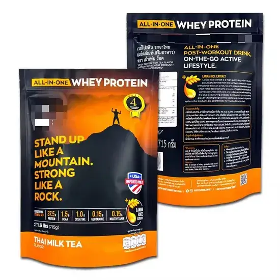 Túi bao bì protein whey nhựa bạc kim loại vàng tùy chỉnh theo yêu cầu hình ảnh 1-description