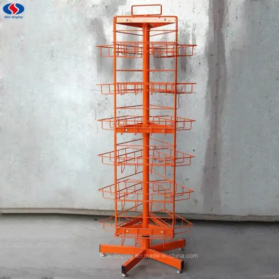 Đế treo kim loại xoay để trưng bày đồ ăn nhẹ và kẹo với bánh xe tiện lợi hình ảnh 1-description