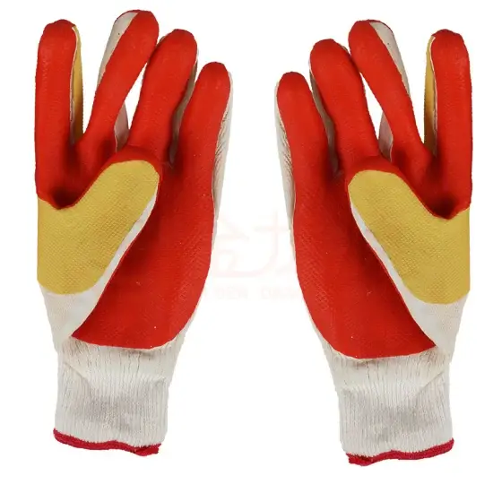 Găng tay làm việc chất lượng cao, 10gauge bằng bông trắng, lớp lót latex màu cam và lòng bàn tay cao su nhúng latex an toàn hình ảnh 1-description