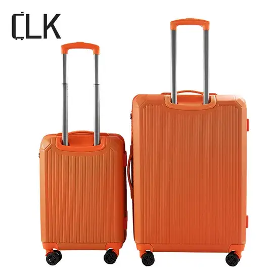 Túi du lịch màu cam vỏ cứng, thiết kế sọc dọc dành cho phụ nữ hình ảnh 1-description