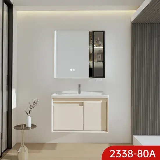 Bồn rửa mặt 800mm màu xám tinh tế kèm tủ phòng tắm và gương LED 2338-80A hình ảnh 1-description