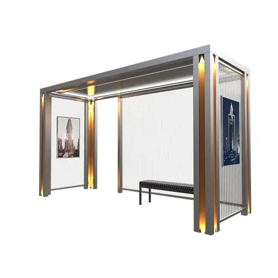 Trạm dừng xe buýt hiện đại tại thành phố với bảng quảng cáo LED tiên tiến hình ảnh 1-description