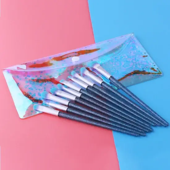 Bộ Cọ Trang Điểm Mắt Lấp Lánh đặc biệt 10PCS - Phấn Mắt Lấp Lánh Kính Mặt Pha Lê và Túi PVC Sequins hình ảnh 1-description