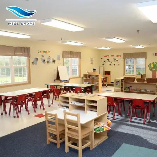 Bộ đồ nội thất bằng gỗ dành cho phòng chơi Montessori, mẫu giáo, nhà trẻ và lớp học: Bàn và ghế hình ảnh 1-description