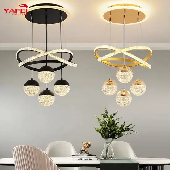 Đèn chùm đẹp mắt hình tròn bằng vàng cho phòng khách, đèn trang trí pendant LED hình ảnh 1-description