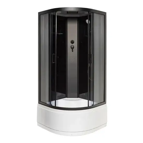 Phòng tắm góc có cửa kính màu xám và đen hình ảnh 1-description