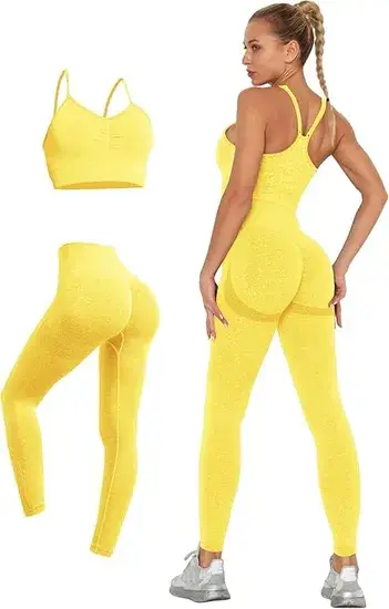 Bộ đồ tập thể dục nữ 2 mảnh với quần legging nâng mông và áo bra thể thao co giãn có đệm, phục vụ cho việc chạy bộ và yoga hình ảnh 1-description