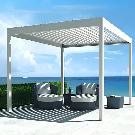 Giàn che nắng nhôm điều khiển từ xa, có mái louver động cơ chống nước hình ảnh 1-description