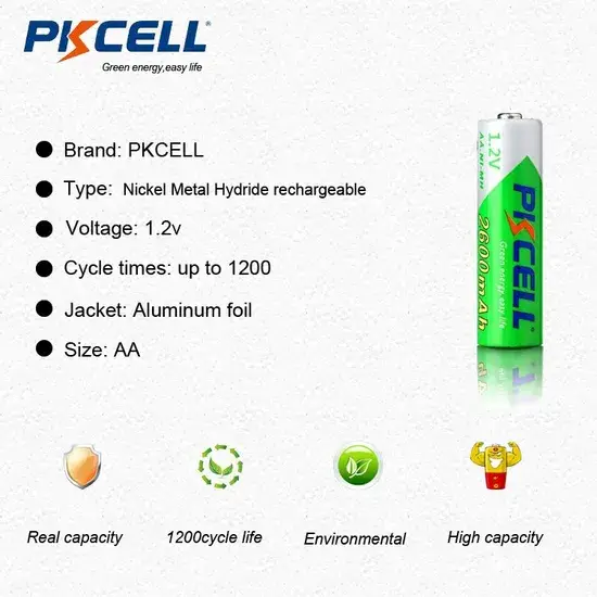 Pin Ni-MH AA Pkcell 2600mAh 1.2V - Bộ 4 miếng pin NiMH tự xả thấp, sạc lại lâu dài hình ảnh 1-description