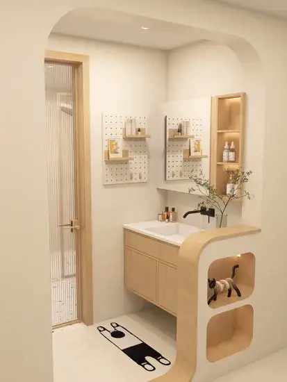 Bàn trang điểm phòng tắm từ chất liệu gỗ tự nhiên, phong cách yên bình hình ảnh 1-description