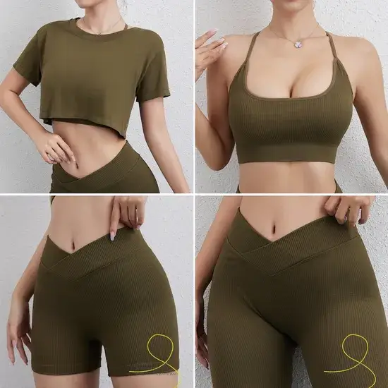 Bộ đồ thể thao tùy chỉnh, áo bra thể thao không đường may nâng ngực và quần shorts/legging nâng mông cho nữ hình ảnh 1-description