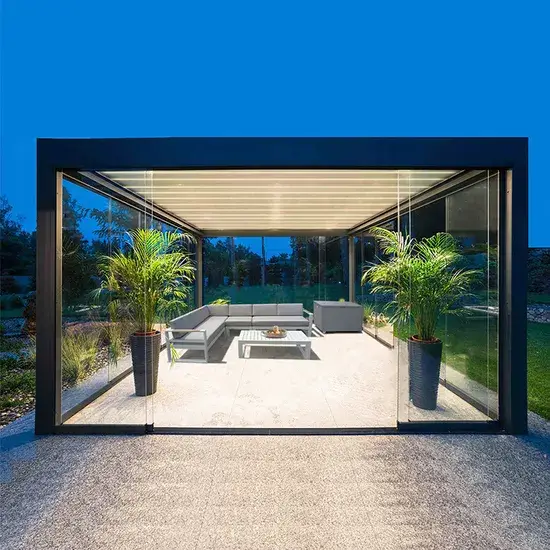 Giàn che sân sau tùy chỉnh: Bộ pergola nhôm mái louver chống thấm IP67 và điều chỉnh hình ảnh 1-description