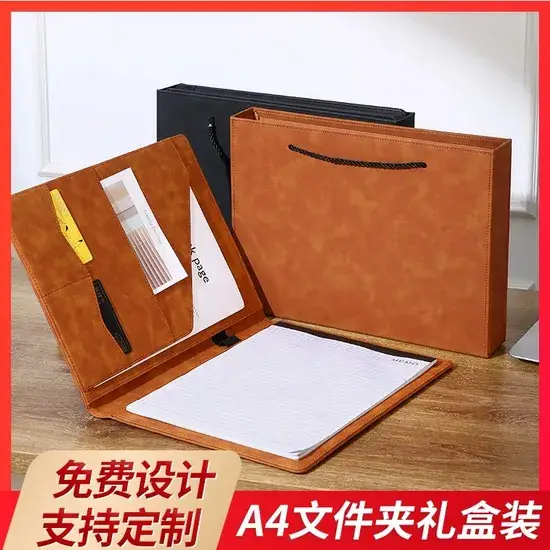 Túi tài liệu bằng da cao cấp có khóa kéo cho quản lý, sổ hồ sơ kèm giấy note size letter và nhiều ngăn hình ảnh 1-description