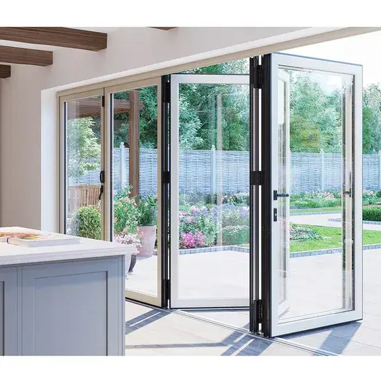 Cửa gập hai cánh tùy chỉnh phù hợp cho nhà hàng và quán cà phê, khung hợp kim nhôm và kính đẹp mắt hình ảnh 1-description