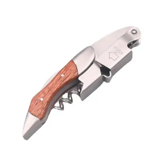 Thiết bị mở nút chai rượu vang đỏ đa năng từ thép không gỉ và gỗ hình ảnh 1-description
