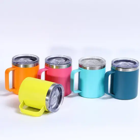 Bình giữ nhiệt 14/12oz từ thép không gỉ, cốc cà phê cách nhiệt hai lớp với nắp và tay cầm hình ảnh 1-description
